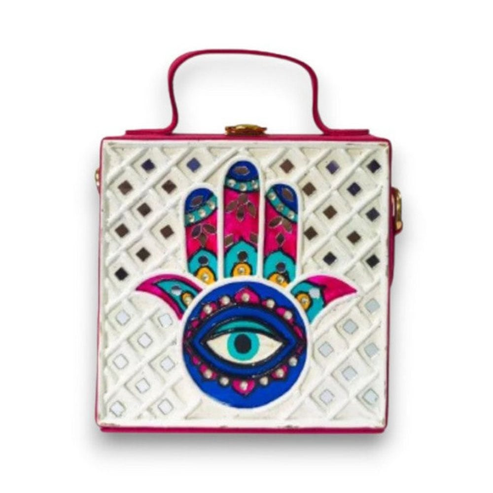 Mini Hamsa Lippan Art Handcrafted Square Sling Bag